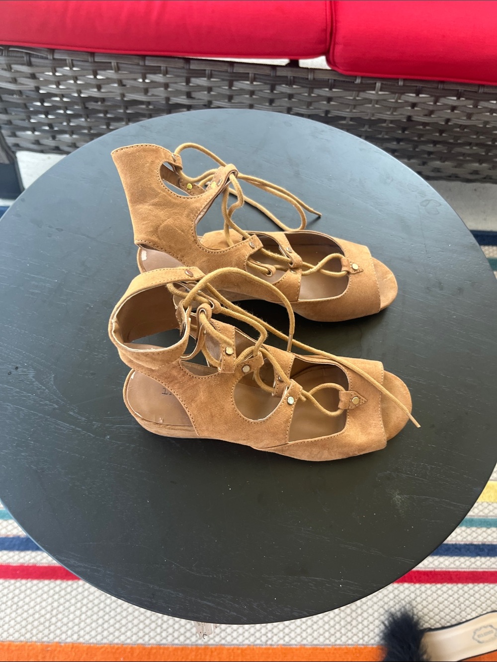 Indigo Tan Suede Lace-Up Heeled Sandals
